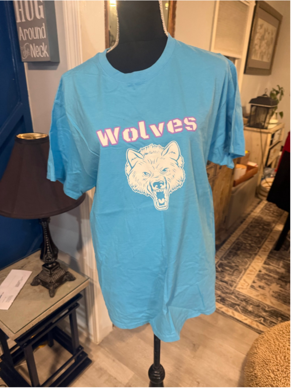 Women's Hanes Wolves Graphic Jersey T-Shirt, Size L, Blue and White